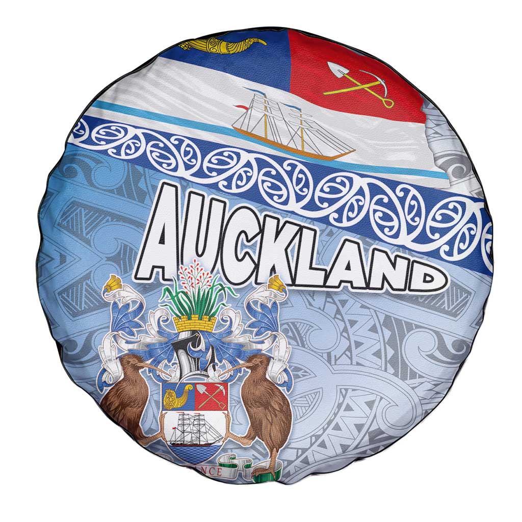 New Zealand Auckland Spare Tire Cover Auckland's Flag and Coat of Arms - Koru Art Maori Pattern LT03 - Polynesian Pride
