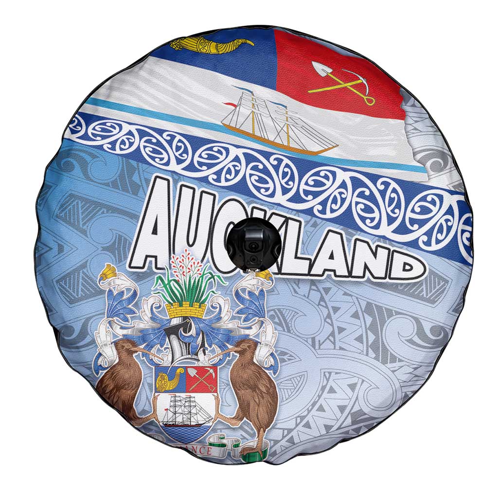 New Zealand Auckland Spare Tire Cover Auckland's Flag and Coat of Arms - Koru Art Maori Pattern LT03 - Polynesian Pride