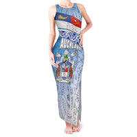New Zealand Auckland Tank Maxi Dress Auckland's Flag and Coat of Arms - Koru Art Maori Pattern LT03 Women Light Blue - Polynesian Pride