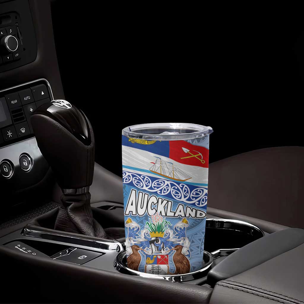 New Zealand Auckland Tumbler Cup Auckland's Flag and Coat of Arms - Koru Art Maori Pattern LT03 - Polynesian Pride