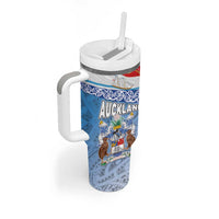 New Zealand Auckland Tumbler With Handle Auckland's Flag and Coat of Arms - Koru Art Maori Pattern LT03 - Polynesian Pride