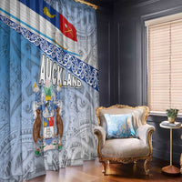 New Zealand Auckland Window Curtain Auckland's Flag and Coat of Arms - Koru Art Maori Pattern LT03 - Polynesian Pride