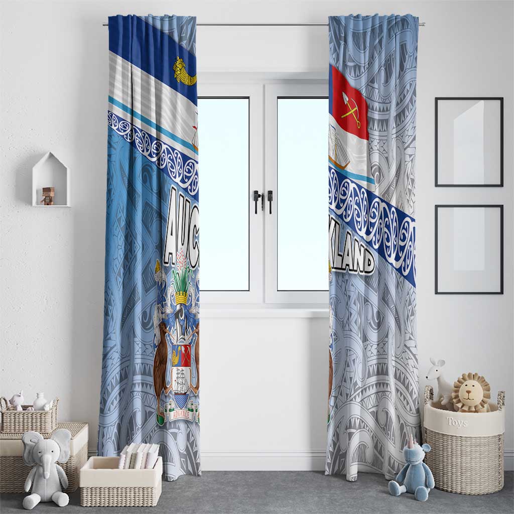 New Zealand Auckland Window Curtain Auckland's Flag and Coat of Arms - Koru Art Maori Pattern LT03 - Polynesian Pride