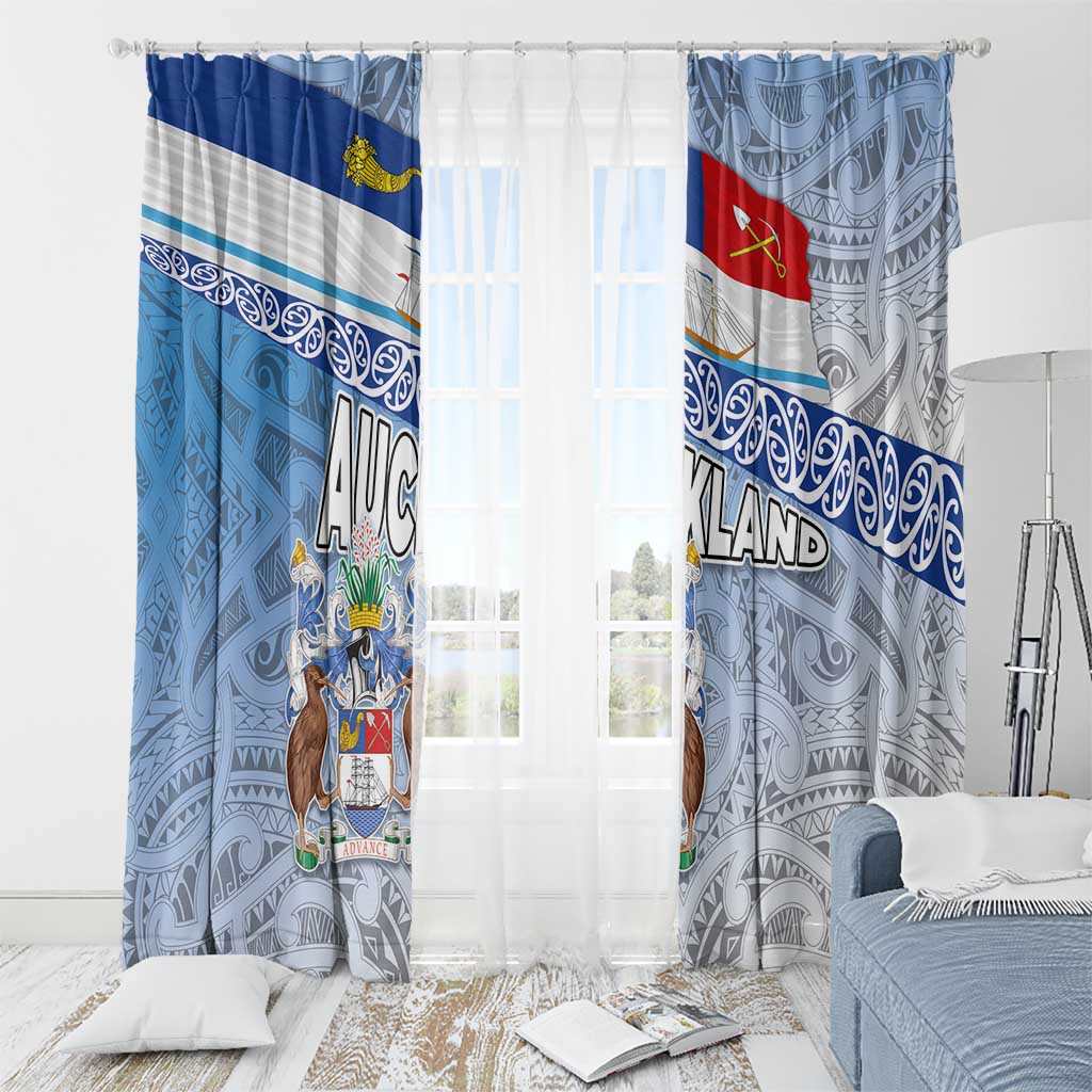 New Zealand Auckland Window Curtain Auckland's Flag and Coat of Arms - Koru Art Maori Pattern LT03 - Polynesian Pride