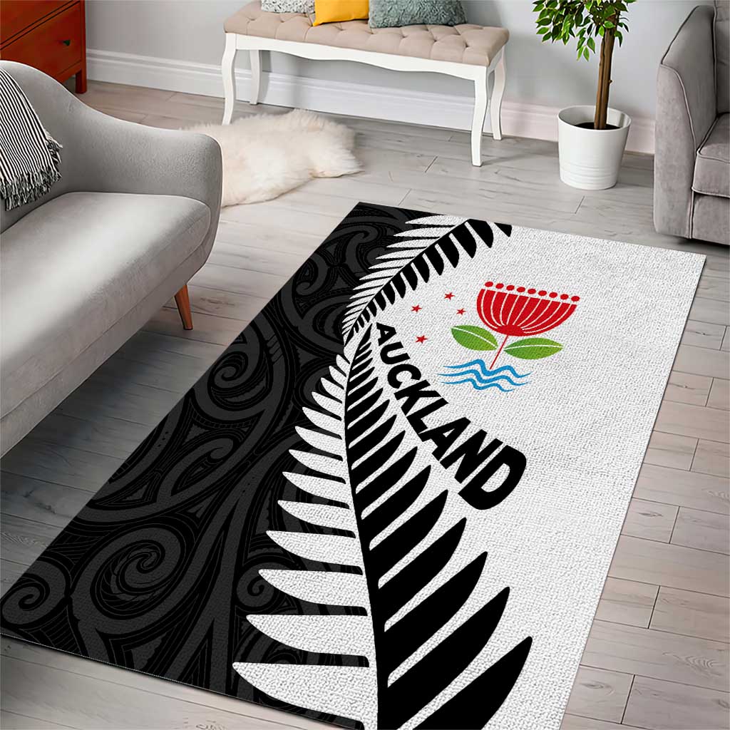 New Zealand Auckland Area Rug Auckland's Emblem and Silver Ferns - Maori Art Tattoo LT03 - Polynesian Pride
