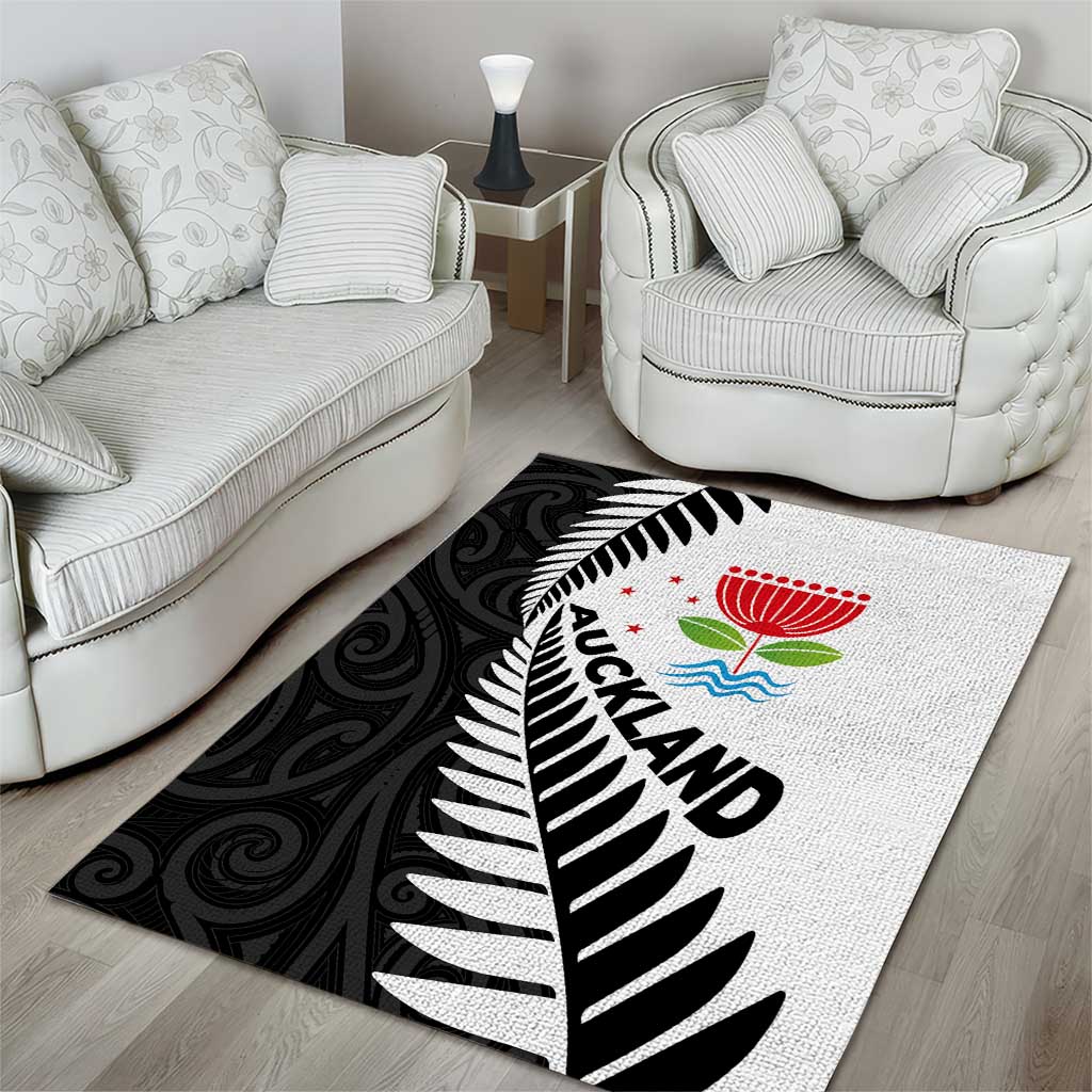 New Zealand Auckland Area Rug Auckland's Emblem and Silver Ferns - Maori Art Tattoo LT03 - Polynesian Pride