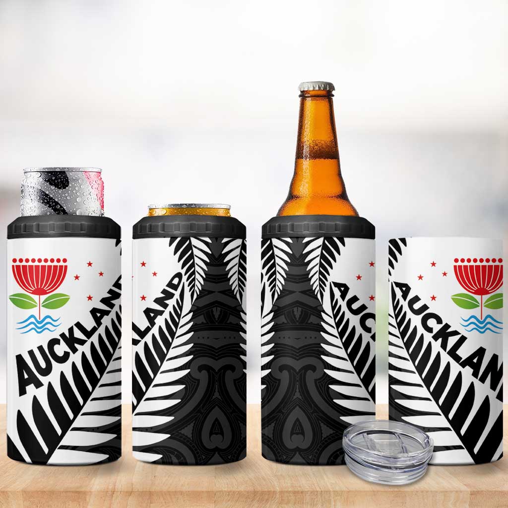 New Zealand Auckland 4 in 1 Can Cooler Tumbler Auckland's Emblem and Silver Ferns - Maori Art Tattoo LT03 - Polynesian Pride