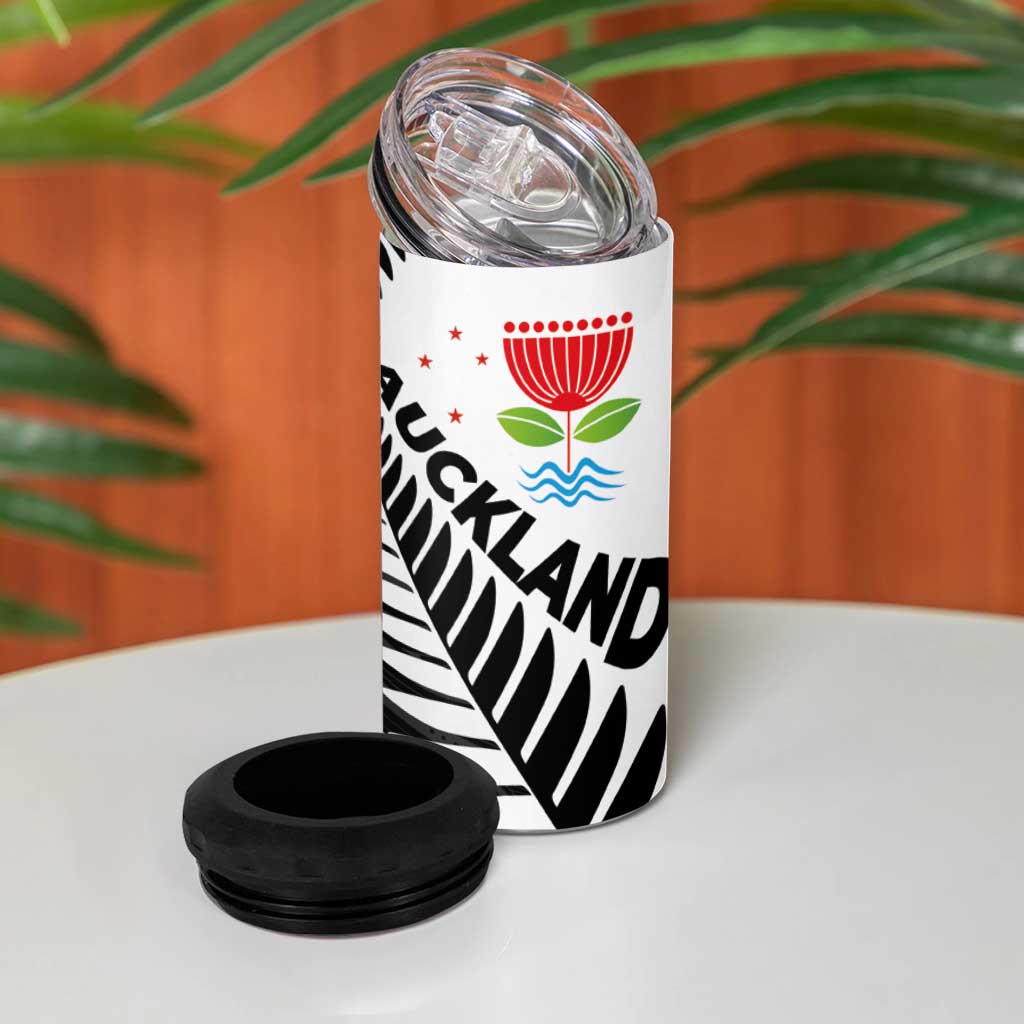 New Zealand Auckland 4 in 1 Can Cooler Tumbler Auckland's Emblem and Silver Ferns - Maori Art Tattoo LT03 - Polynesian Pride
