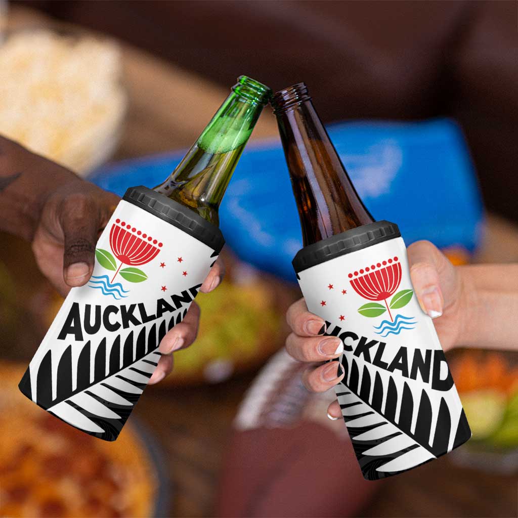 New Zealand Auckland 4 in 1 Can Cooler Tumbler Auckland's Emblem and Silver Ferns - Maori Art Tattoo LT03 - Polynesian Pride