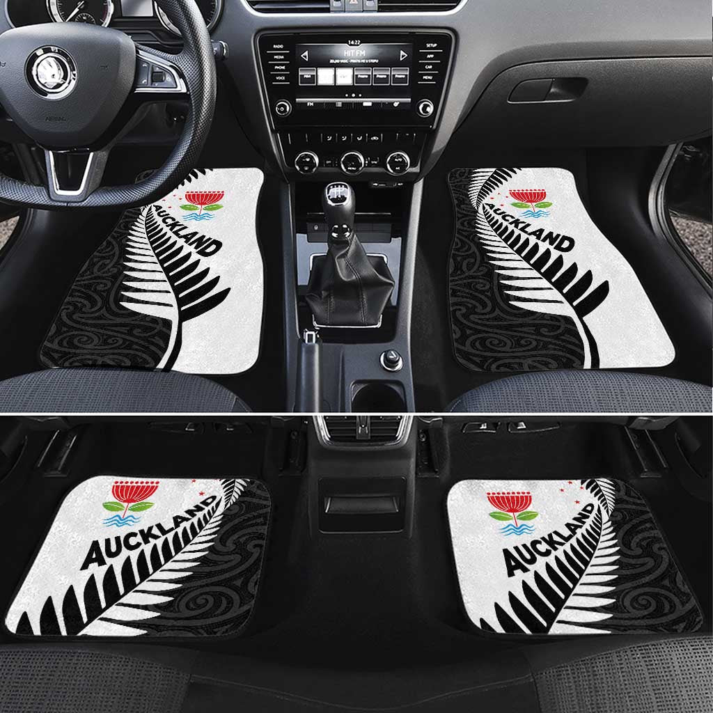 New Zealand Auckland Car Mats Auckland's Emblem and Silver Ferns - Maori Art Tattoo LT03 Set 4pcs Light Blue - Polynesian Pride