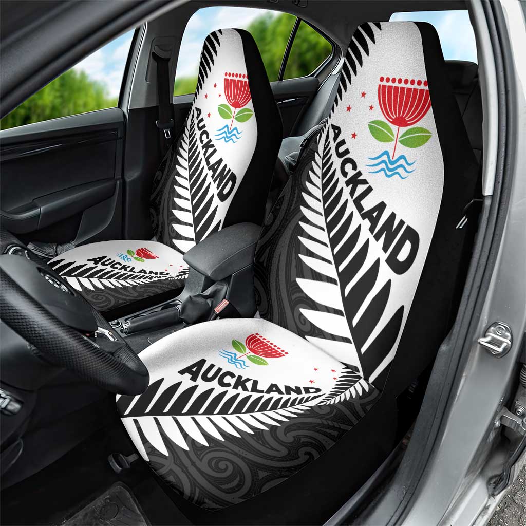 New Zealand Auckland Car Seat Cover Auckland's Emblem and Silver Ferns - Maori Art Tattoo LT03 - Polynesian Pride