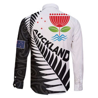 New Zealand Auckland Family Matching Long Sleeve Bodycon Dress and Hawaiian Shirt Auckland's Emblem and Silver Ferns - Maori Art Tattoo LT03 - Polynesian Pride