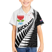 New Zealand Auckland Family Matching Long Sleeve Bodycon Dress and Hawaiian Shirt Auckland's Emblem and Silver Ferns - Maori Art Tattoo LT03 Son's Shirt Light Blue - Polynesian Pride