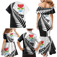 New Zealand Auckland Family Matching Mermaid Dress and Hawaiian Shirt Auckland's Emblem and Silver Ferns - Maori Art Tattoo LT03 - Polynesian Pride
