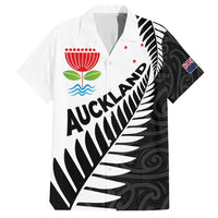 New Zealand Auckland Family Matching Puletasi and Hawaiian Shirt Auckland's Emblem and Silver Ferns - Maori Art Tattoo LT03 Dad's Shirt - Short Sleeve Light Blue - Polynesian Pride