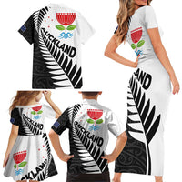 New Zealand Auckland Family Matching Short Sleeve Bodycon Dress and Hawaiian Shirt Auckland's Emblem and Silver Ferns - Maori Art Tattoo LT03 - Polynesian Pride