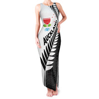 New Zealand Auckland Family Matching Tank Maxi Dress and Hawaiian Shirt Auckland's Emblem and Silver Ferns - Maori Art Tattoo LT03 Mom's Dress Light Blue - Polynesian Pride