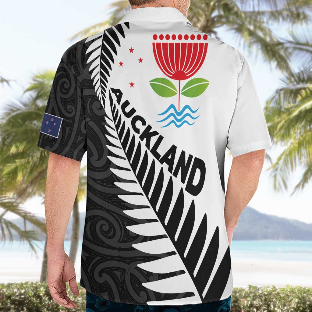 New Zealand Auckland Hawaiian Shirt Auckland's Emblem and Silver Ferns - Maori Art Tattoo LT03 - Polynesian Pride