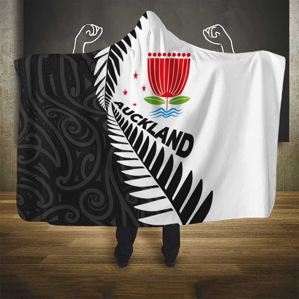 New Zealand Auckland Hooded Blanket Auckland's Emblem and Silver Ferns - Maori Art Tattoo LT03 - Polynesian Pride