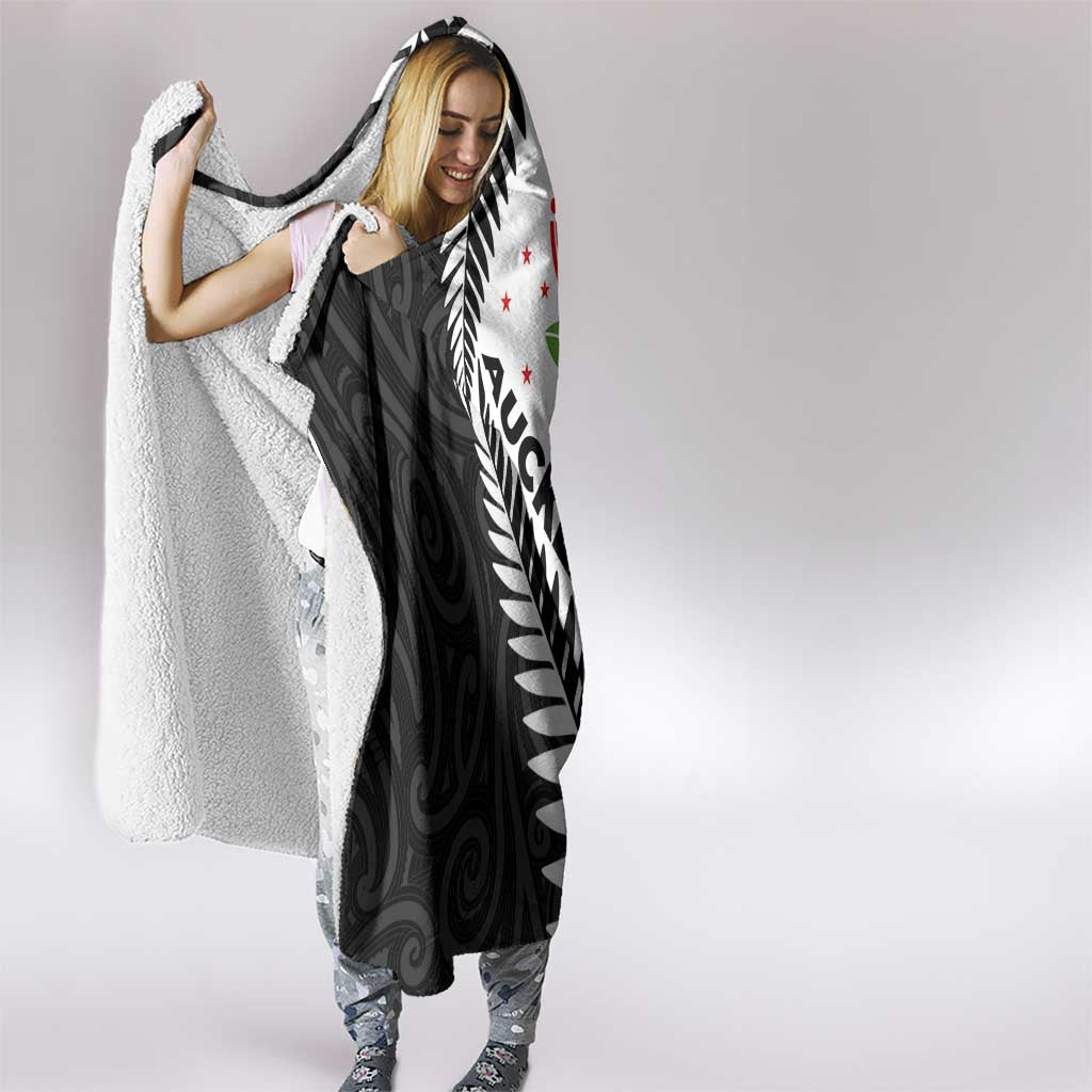 New Zealand Auckland Hooded Blanket Auckland's Emblem and Silver Ferns - Maori Art Tattoo LT03 - Polynesian Pride