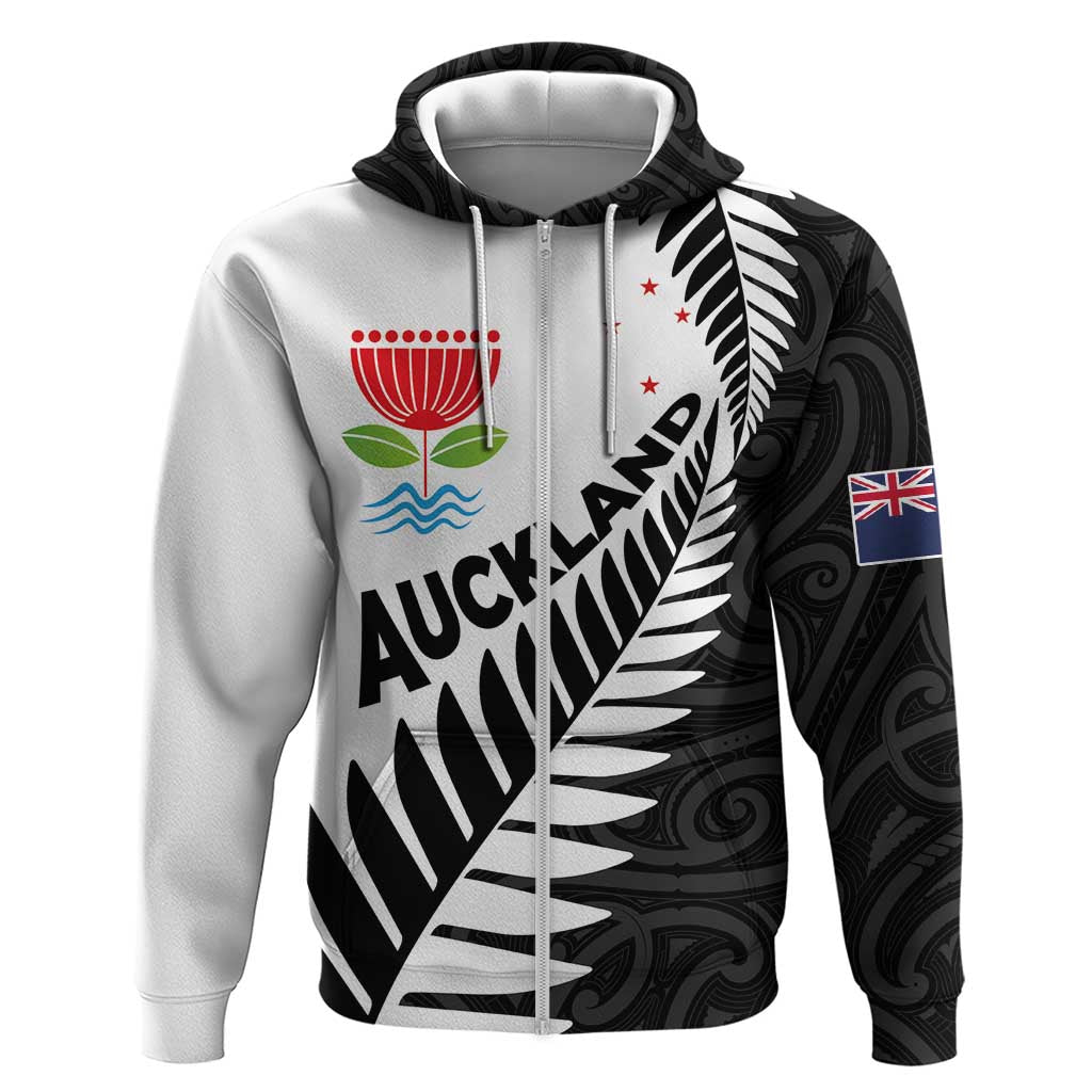 New Zealand Auckland Hoodie Auckland's Emblem and Silver Ferns - Maori Art Tattoo LT03 Zip Hoodie Light Blue - Polynesian Pride