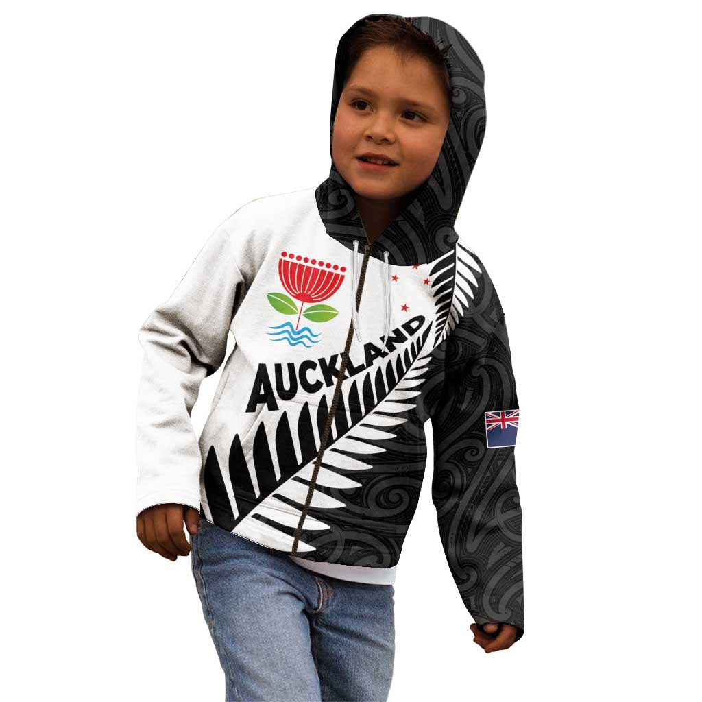 New Zealand Auckland Kid Hoodie Auckland's Emblem and Silver Ferns - Maori Art Tattoo LT03 - Polynesian Pride