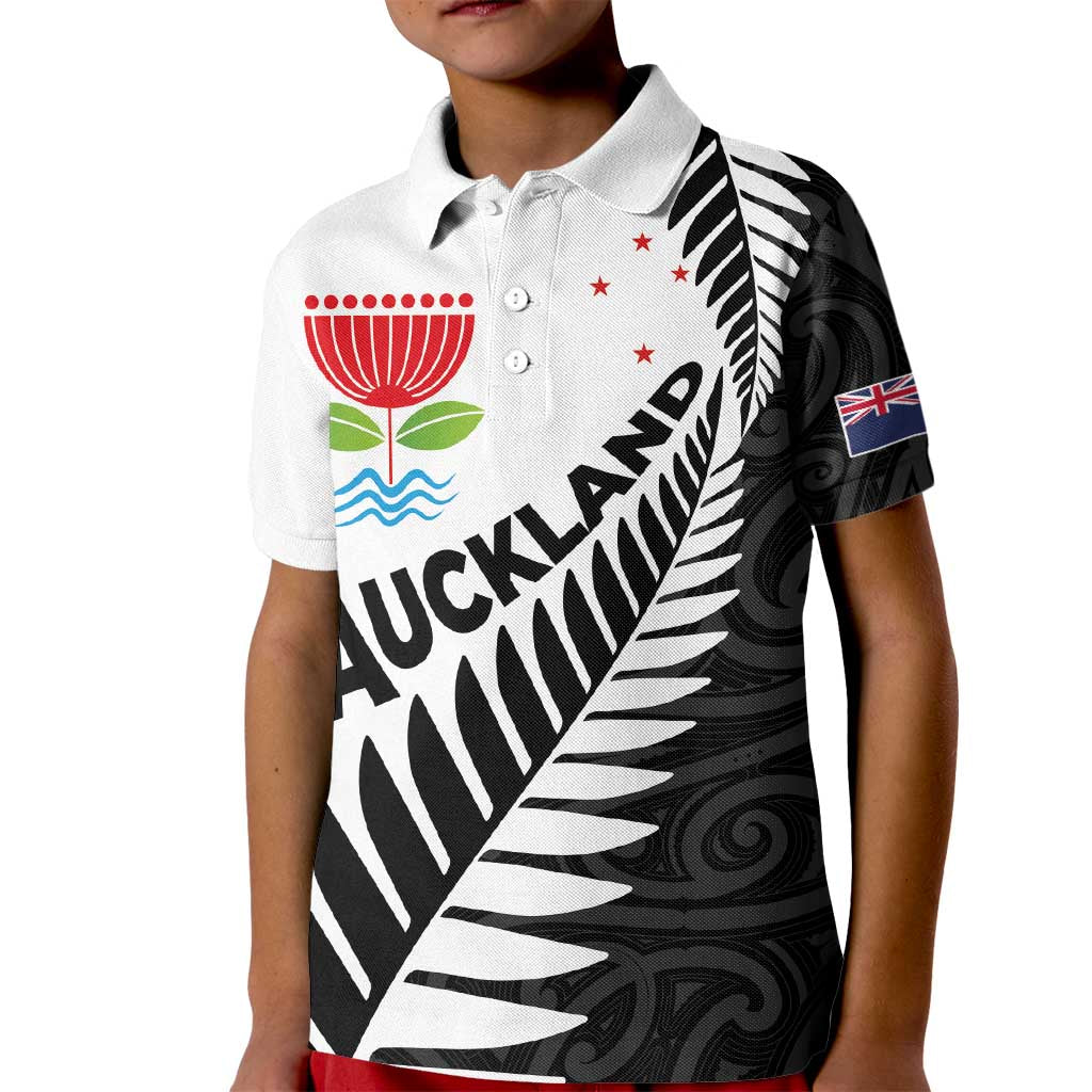 New Zealand Auckland Kid Polo Shirt Auckland's Emblem and Silver Ferns - Maori Art Tattoo LT03 Kid Light Blue - Polynesian Pride