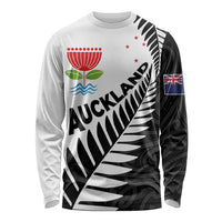 New Zealand Auckland Long Sleeve Shirt Auckland's Emblem and Silver Ferns - Maori Art Tattoo LT03 Unisex Light Blue - Polynesian Pride
