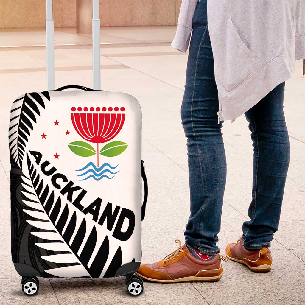 New Zealand Auckland Luggage Cover Auckland's Emblem and Silver Ferns - Maori Art Tattoo LT03 Light Blue - Polynesian Pride
