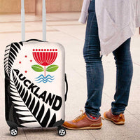 New Zealand Auckland Luggage Cover Auckland's Emblem and Silver Ferns - Maori Art Tattoo LT03 Light Blue - Polynesian Pride