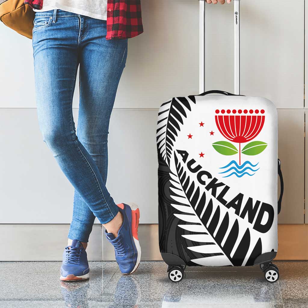 New Zealand Auckland Luggage Cover Auckland's Emblem and Silver Ferns - Maori Art Tattoo LT03 - Polynesian Pride