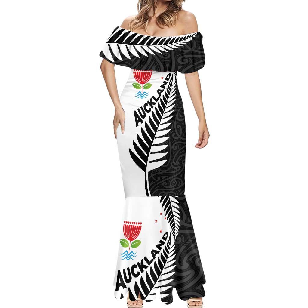 New Zealand Auckland Mermaid Dress Auckland's Emblem and Silver Ferns - Maori Art Tattoo LT03 - Polynesian Pride