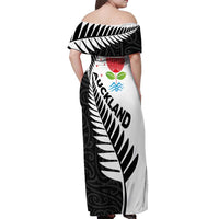 New Zealand Auckland Off Shoulder Maxi Dress Auckland's Emblem and Silver Ferns - Maori Art Tattoo LT03 - Polynesian Pride
