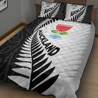 New Zealand Auckland Quilt Bed Set Auckland's Emblem and Silver Ferns - Maori Art Tattoo LT03 - Polynesian Pride