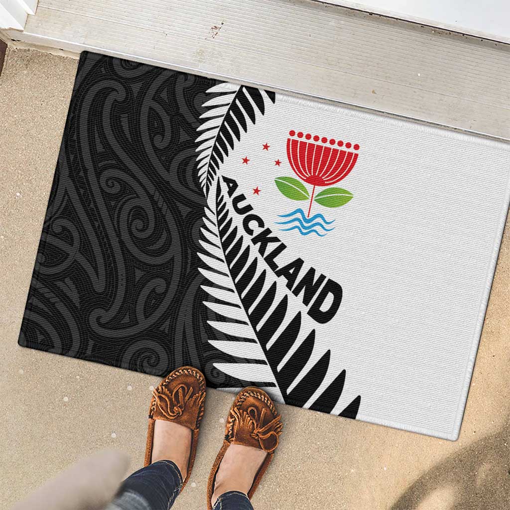 New Zealand Auckland Rubber Doormat Auckland's Emblem and Silver Ferns - Maori Art Tattoo LT03 - Polynesian Pride