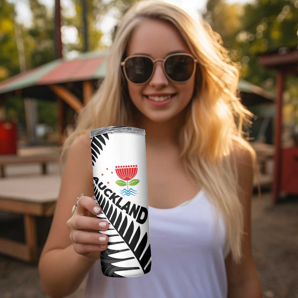 New Zealand Auckland Skinny Tumbler Auckland's Emblem and Silver Ferns - Maori Art Tattoo LT03 - Polynesian Pride