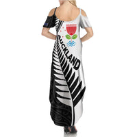 New Zealand Auckland Summer Maxi Dress Auckland's Emblem and Silver Ferns - Maori Art Tattoo LT03 - Polynesian Pride