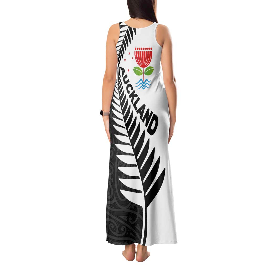 New Zealand Auckland Tank Maxi Dress Auckland's Emblem and Silver Ferns - Maori Art Tattoo LT03 - Polynesian Pride