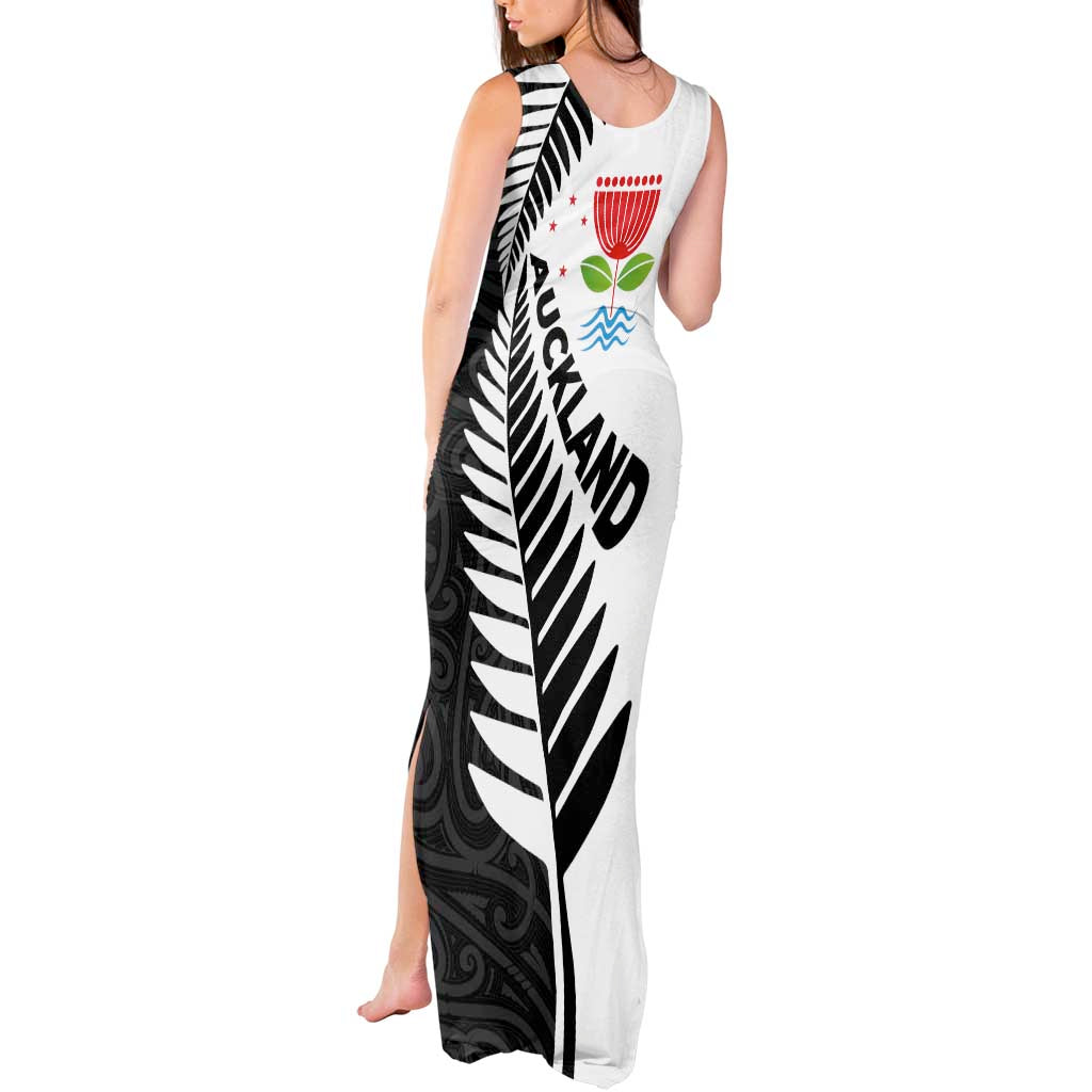 New Zealand Auckland Tank Maxi Dress Auckland's Emblem and Silver Ferns - Maori Art Tattoo LT03 - Polynesian Pride