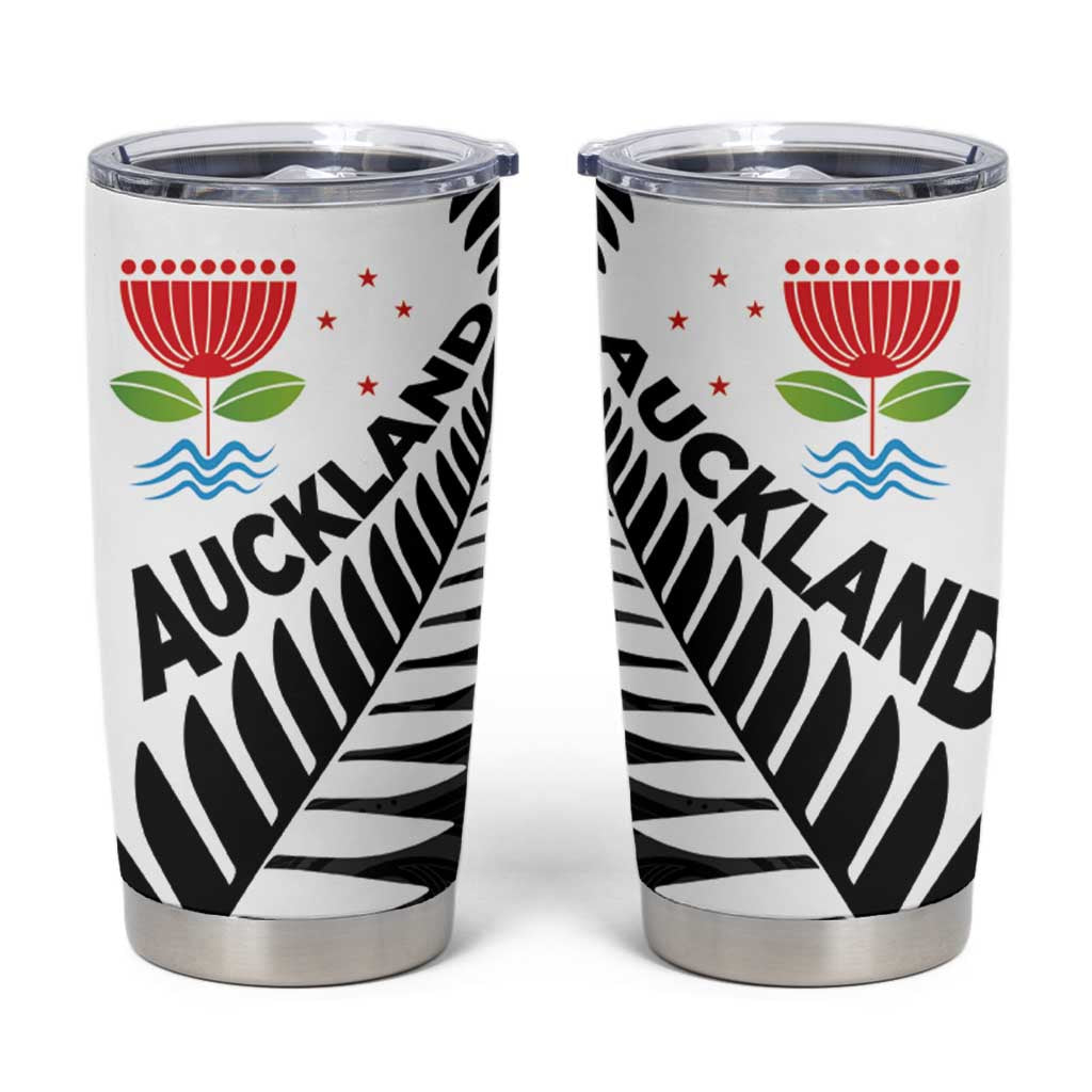 New Zealand Auckland Tumbler Cup Auckland's Emblem and Silver Ferns - Maori Art Tattoo LT03 Light Blue - Polynesian Pride