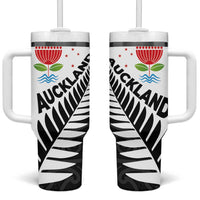 New Zealand Auckland Tumbler With Handle Auckland's Emblem and Silver Ferns - Maori Art Tattoo LT03 One Size: 40 oz Light Blue - Polynesian Pride