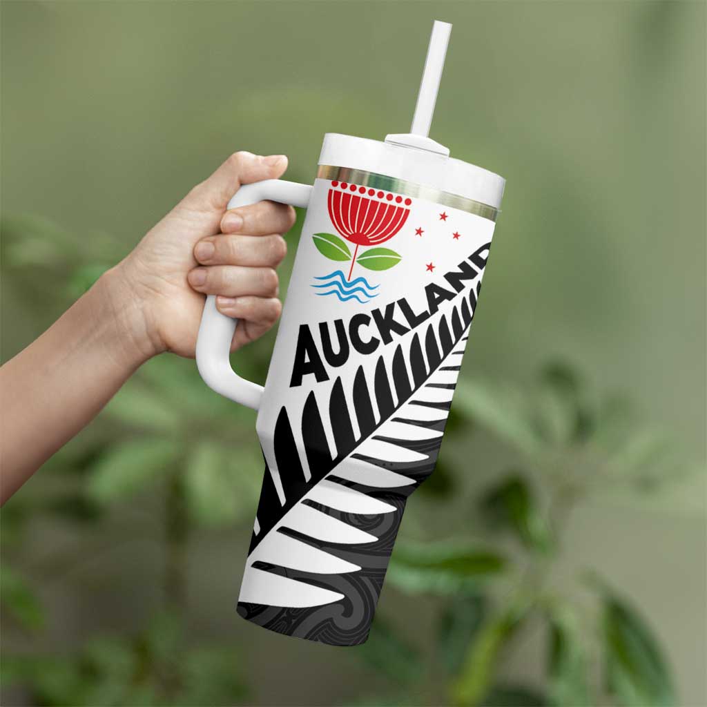 New Zealand Auckland Tumbler With Handle Auckland's Emblem and Silver Ferns - Maori Art Tattoo LT03 - Polynesian Pride
