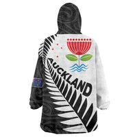 New Zealand Auckland Wearable Blanket Hoodie Auckland's Emblem and Silver Ferns - Maori Art Tattoo LT03 - Polynesian Pride