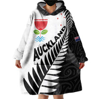 New Zealand Auckland Wearable Blanket Hoodie Auckland's Emblem and Silver Ferns - Maori Art Tattoo LT03 - Polynesian Pride