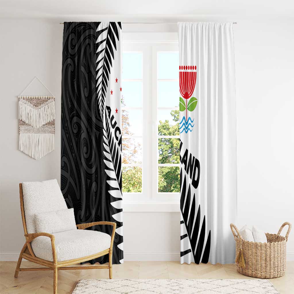 New Zealand Auckland Window Curtain Auckland's Emblem and Silver Ferns - Maori Art Tattoo LT03 - Polynesian Pride