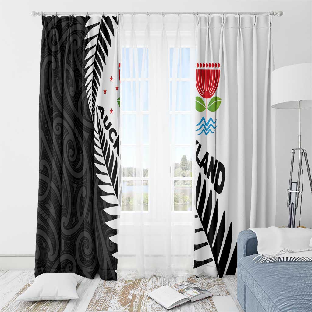 New Zealand Auckland Window Curtain Auckland's Emblem and Silver Ferns - Maori Art Tattoo LT03 - Polynesian Pride