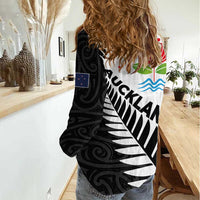 New Zealand Auckland Women Casual Shirt Auckland's Emblem and Silver Ferns - Maori Art Tattoo LT03 - Polynesian Pride