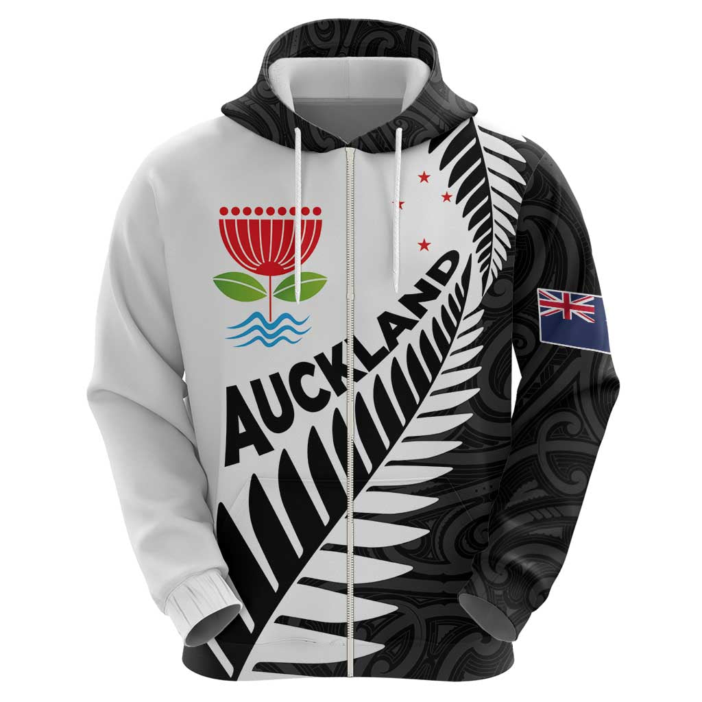 New Zealand Auckland Zip Hoodie Auckland's Emblem and Silver Ferns - Maori Art Tattoo LT03 - Polynesian Pride