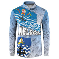 New Zealand Nelson Button Sweatshirt Nelson's Flag and Seal - Maori Art Tattoo