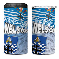 New Zealand Nelson 4 in 1 Can Cooler Tumbler Nelson's Flag and Seal - Maori Art Tattoo LT03 One Size: 16 oz White - Polynesian Pride